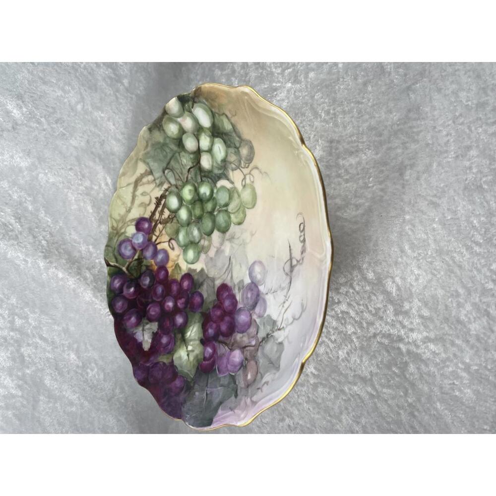 Vintage Charles Ahrenfeldt Limoges France Cake Platter Hand Painted Grapes